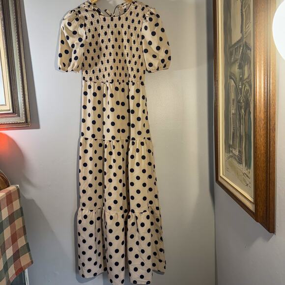 nna-Kaci Polka Dot Smocked Maxi Dress | Puff Sleeve Tiered Cottagecore - Picture 7 of 7